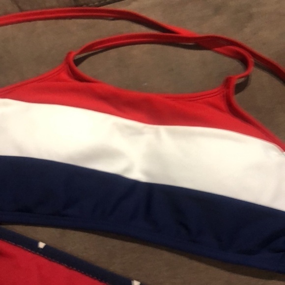 F21 navy blue bikini bottoms with white stars and red white and blue bikini top - Picture 3 of 7